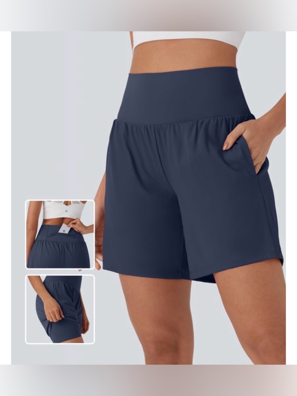 HALARA Navy High-Waist Shorts with Side and Back Pocket